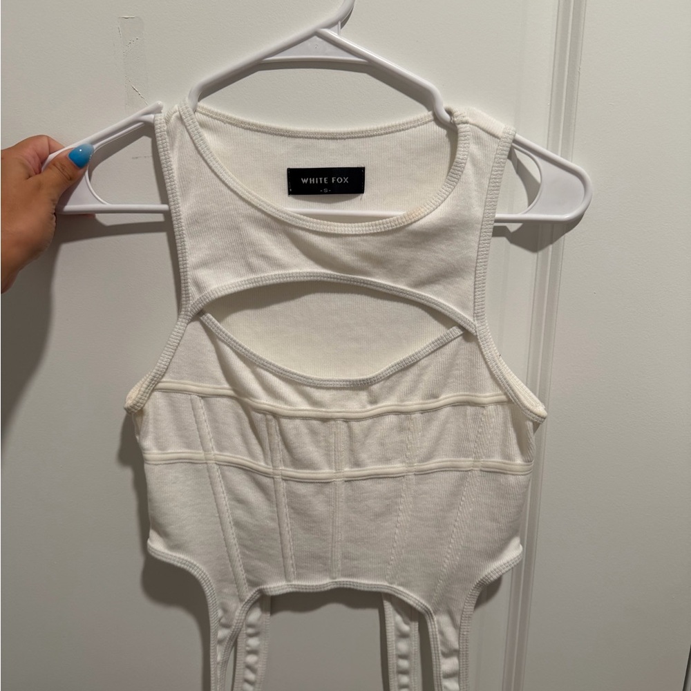 Women's White Cutout Ribbed Tank Top